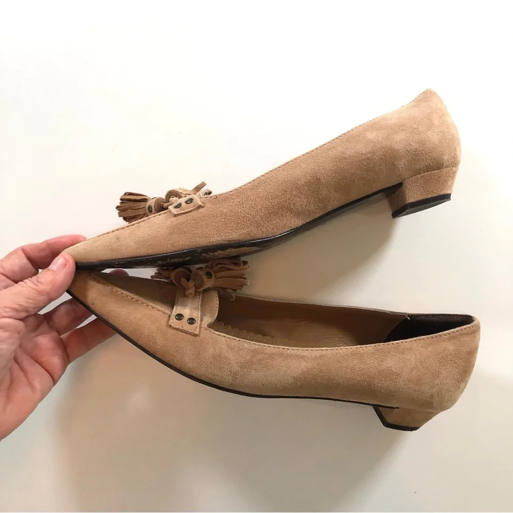 J Crew Collection Italian Suede Leather Tassel Loafer Low Heel, Pump Women’s 6.5